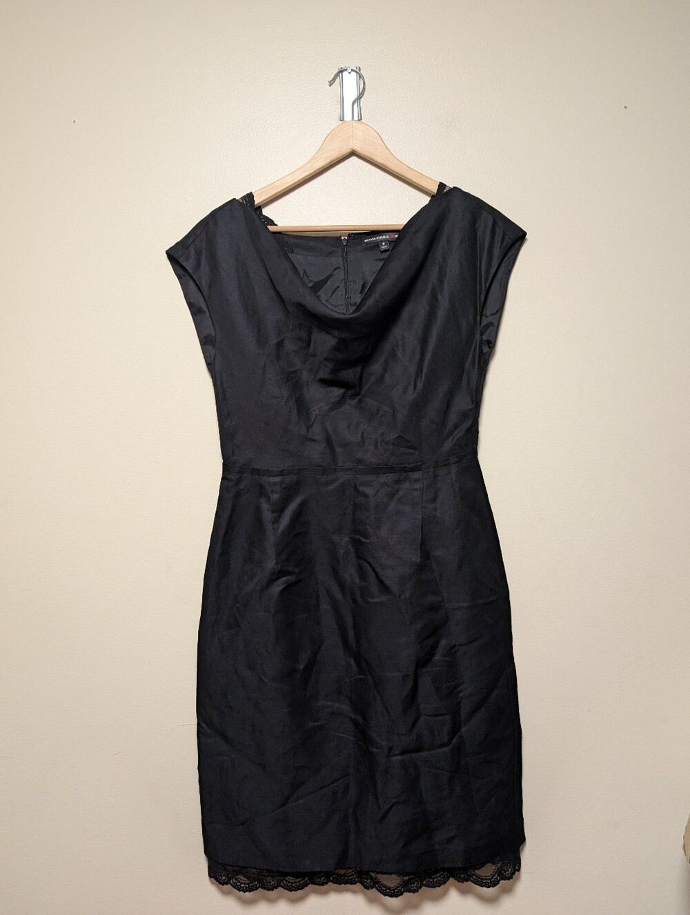 Banana Republic Mad Men Black Linen Blend Lace Sheath Dress Size 8